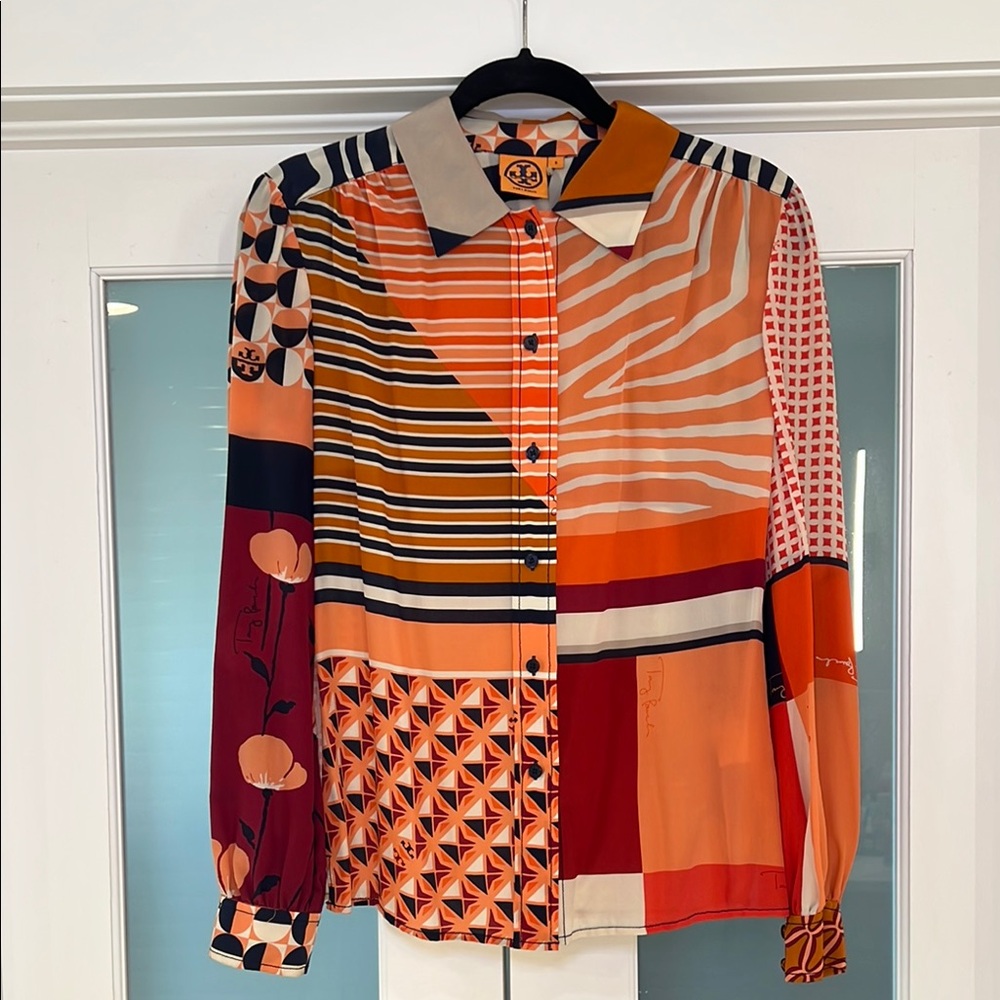 Tory Burch Multicolor Abstract Silk Blouse